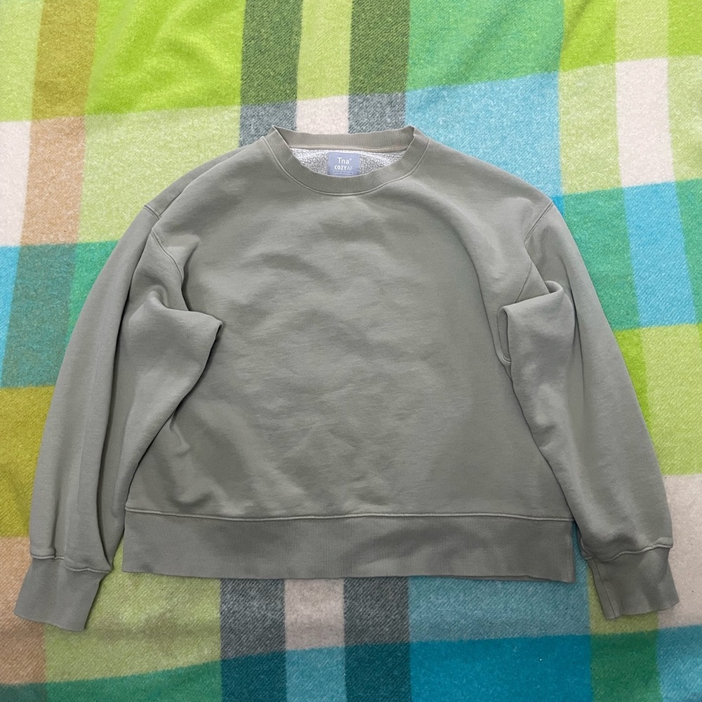 TNA Cozy AF green crewneck sweatshirt